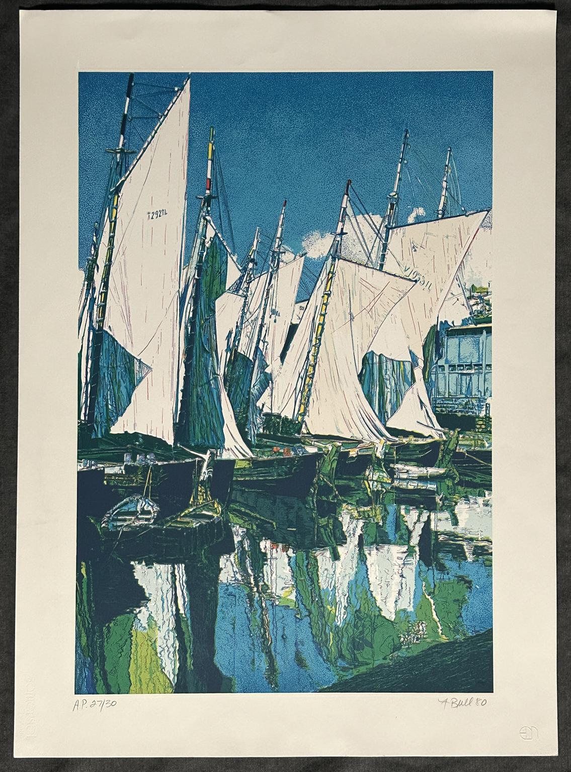 Porto di Francia 1980 Serigrafia originale firmata - Print Fotorealista di Fran Bull