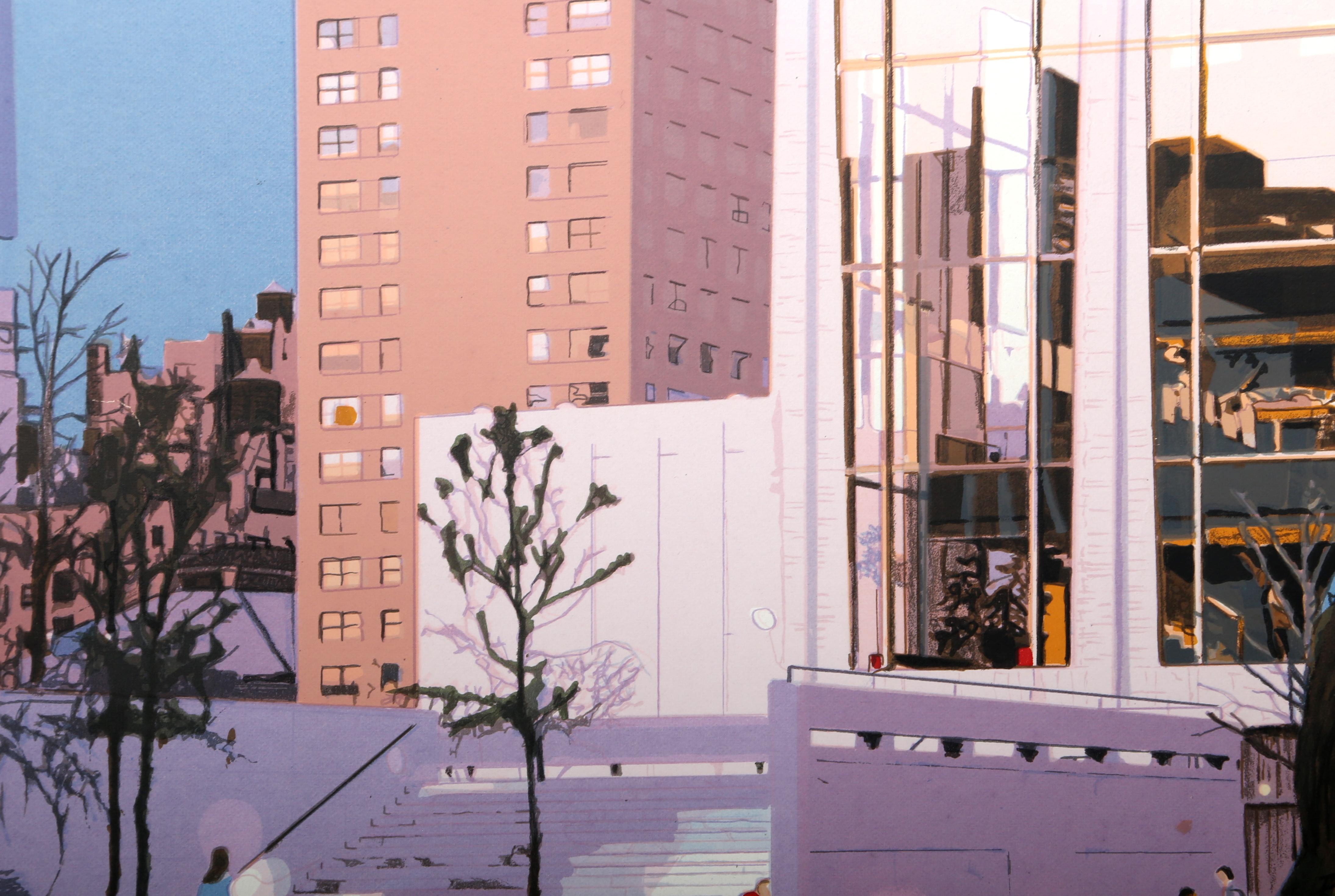 Lincoln Center Dusk, Photorealist Screenprint by Fran Bull For Sale 1