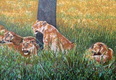 "Dittico del leone", serigrafia fotorealista di Fran Bull