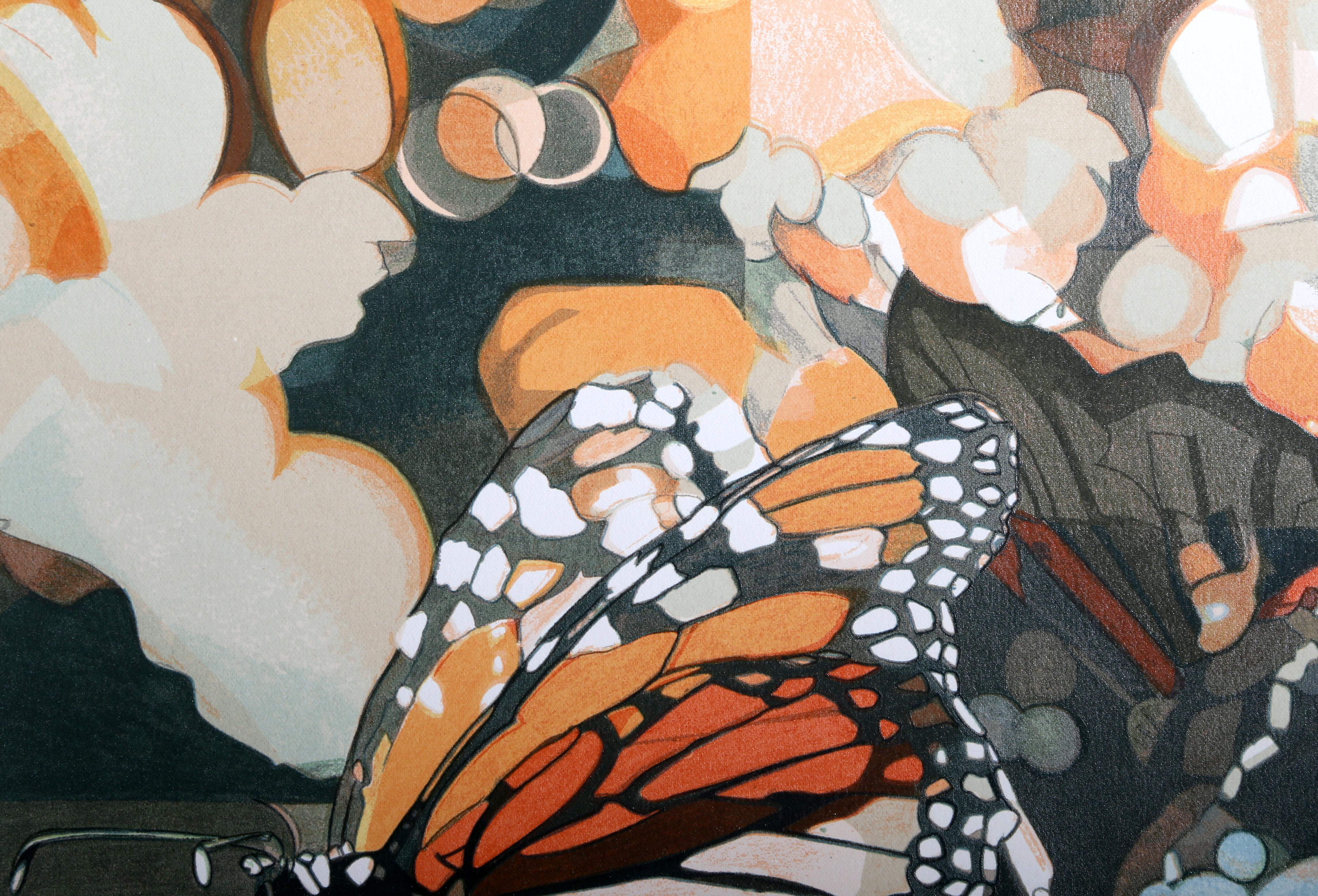 Butterfly Monarch, sérigraphie photoréaliste de Fran Bull en vente 1