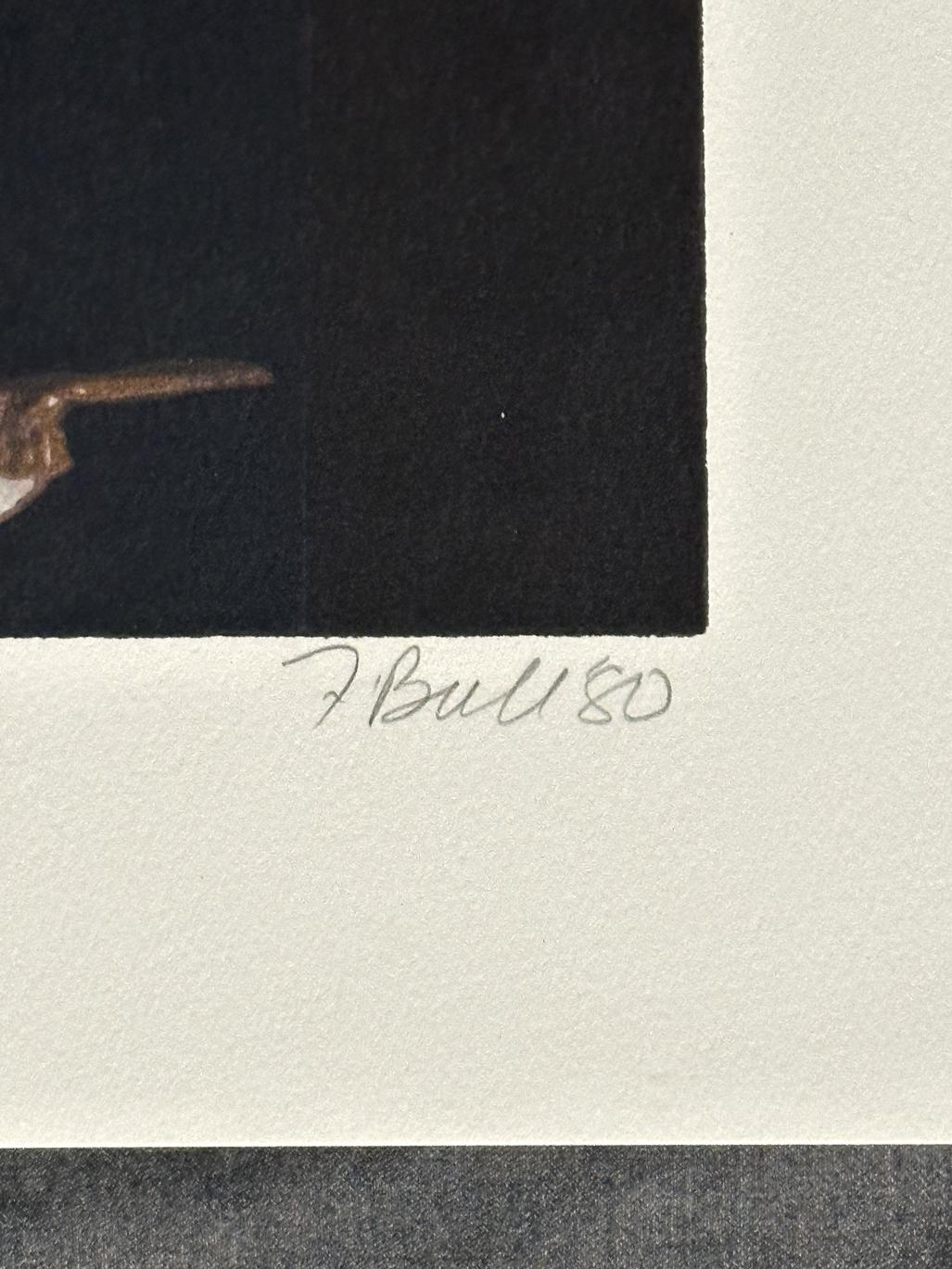 Tre aironi del 1980, serigrafia firmata in edizione limitata - Animal Print Beige di Fran Bull