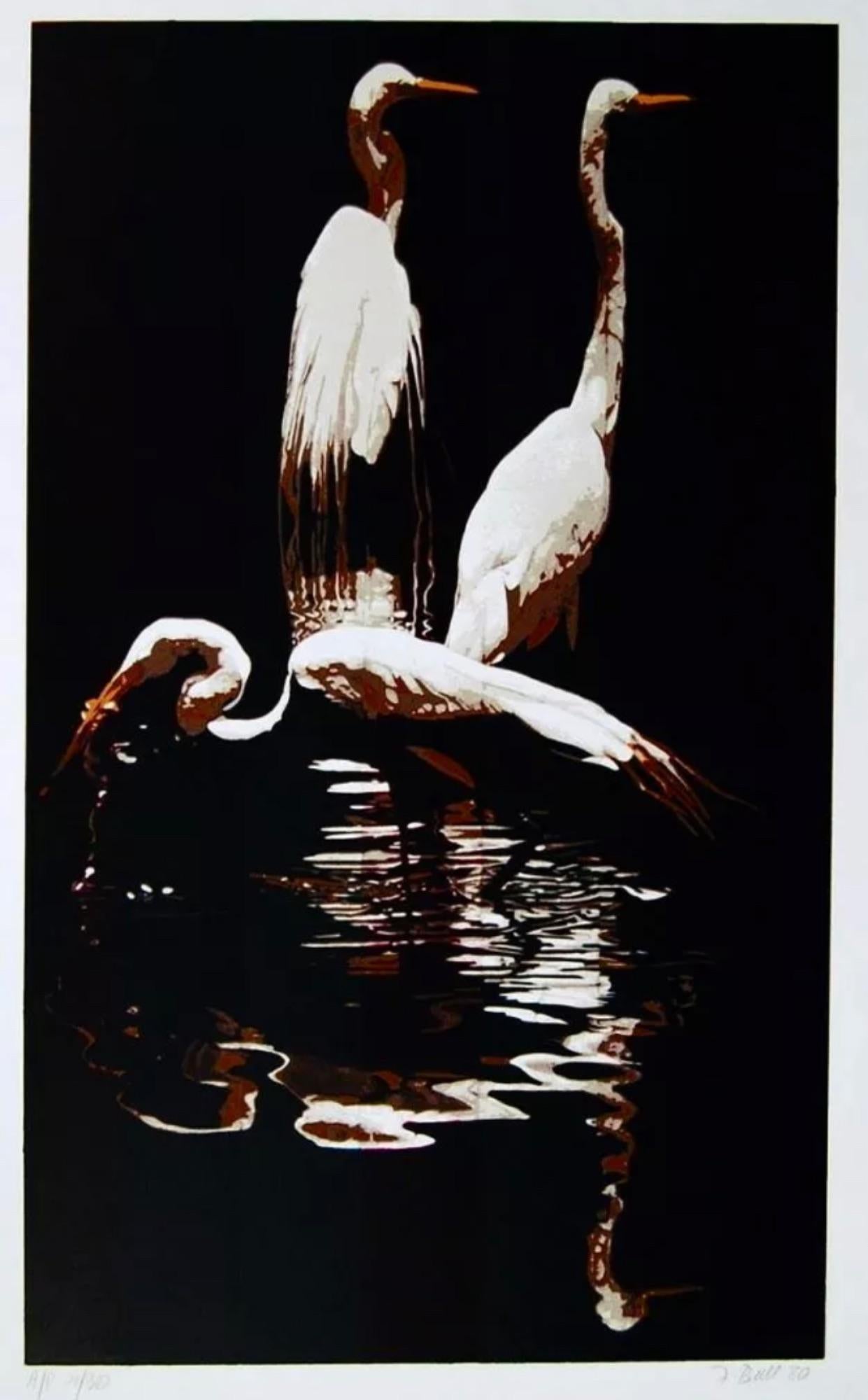 Artist: Fran Bull (1938)
Title: Three Egrets
Year: 1980
Edition: A.P./17/30; 250, plus proofs.
Medium: Silkscreen on Rives BFK White Paper
Size: 22 x 30 inches
Condition: Good
Inscription: Signed and numbered by the artist.

FRAN BULL (1938- ) An