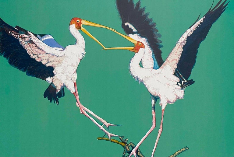 Artist: Fran Bull (1938)
Title: Two Storks
Year: 1980
Edition: 250, plus proofs.
Medium: Silkscreen on Rives BFK White Paper
Size: 22 x 30 inches
Condition: Excellent
Inscription: Signed and numbered by the artist.

FRAN BULL (1938- ) An American