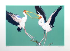 "Due cicogne", serigrafia fotorealistica di Fran Bull