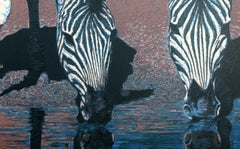 Zebras, Photorealist Screen Print by Fran Bull