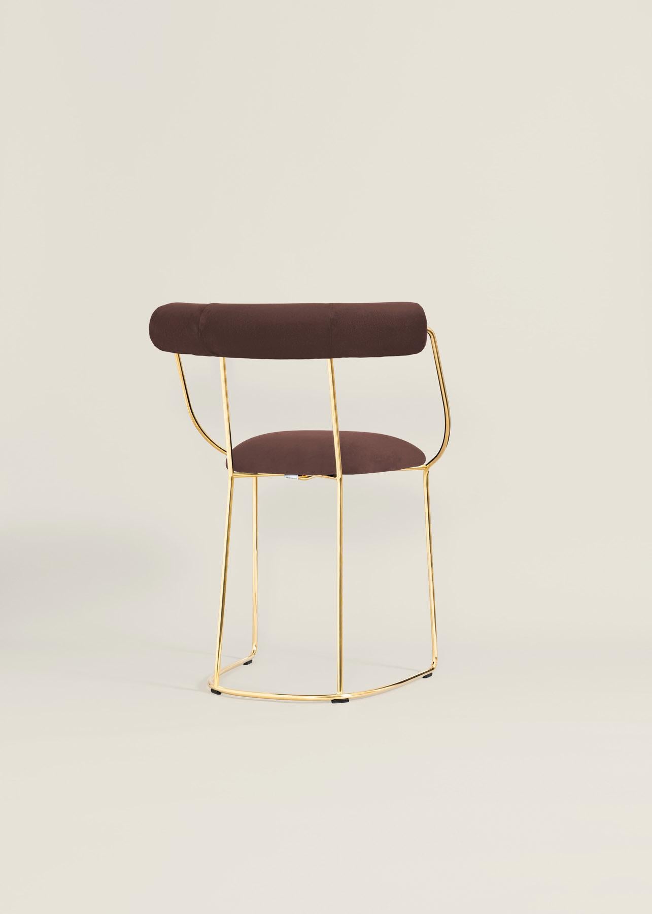 Galvanized Fran Chair Gold and Brown Velvet , Made in Italy by Edizioni Enrico Girotti For Sale