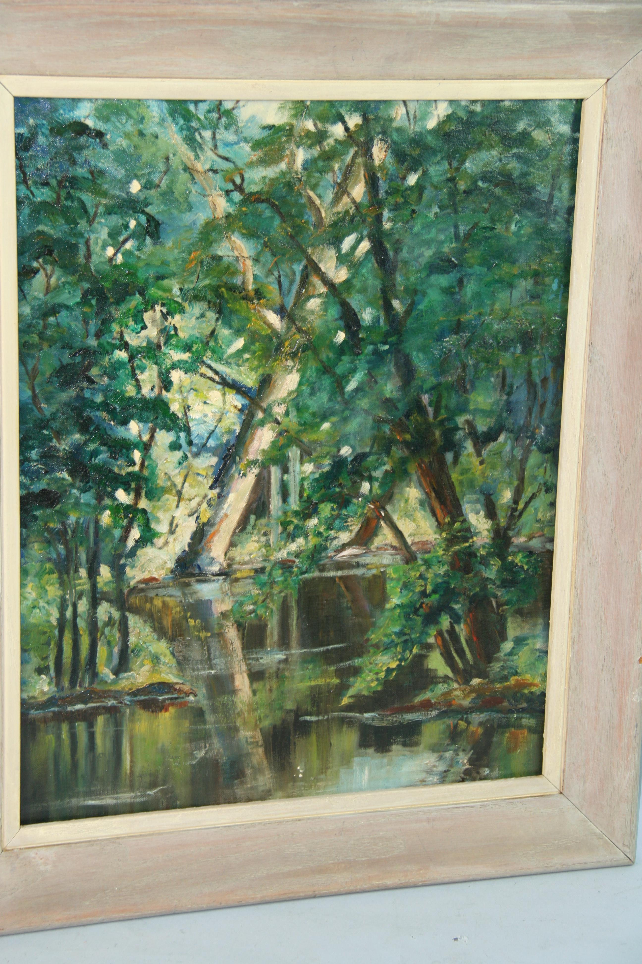 Antique Female Artist  Landscape Oil Painting