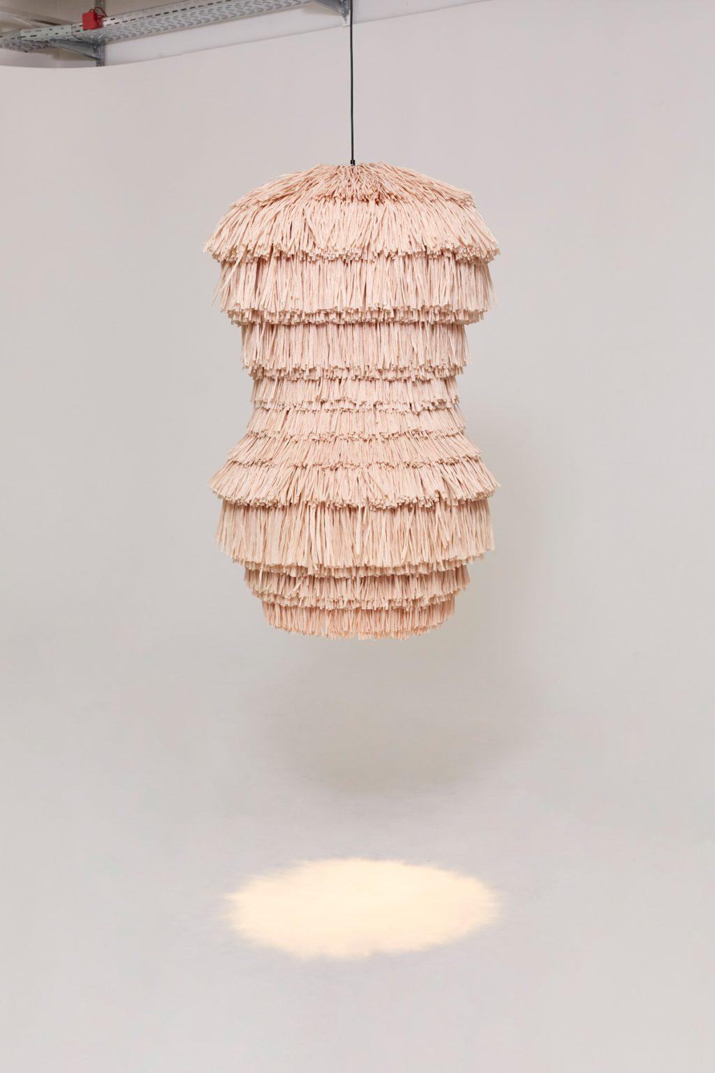 Contemporary Fran Drum Beige raffia pendant lamp For Sale