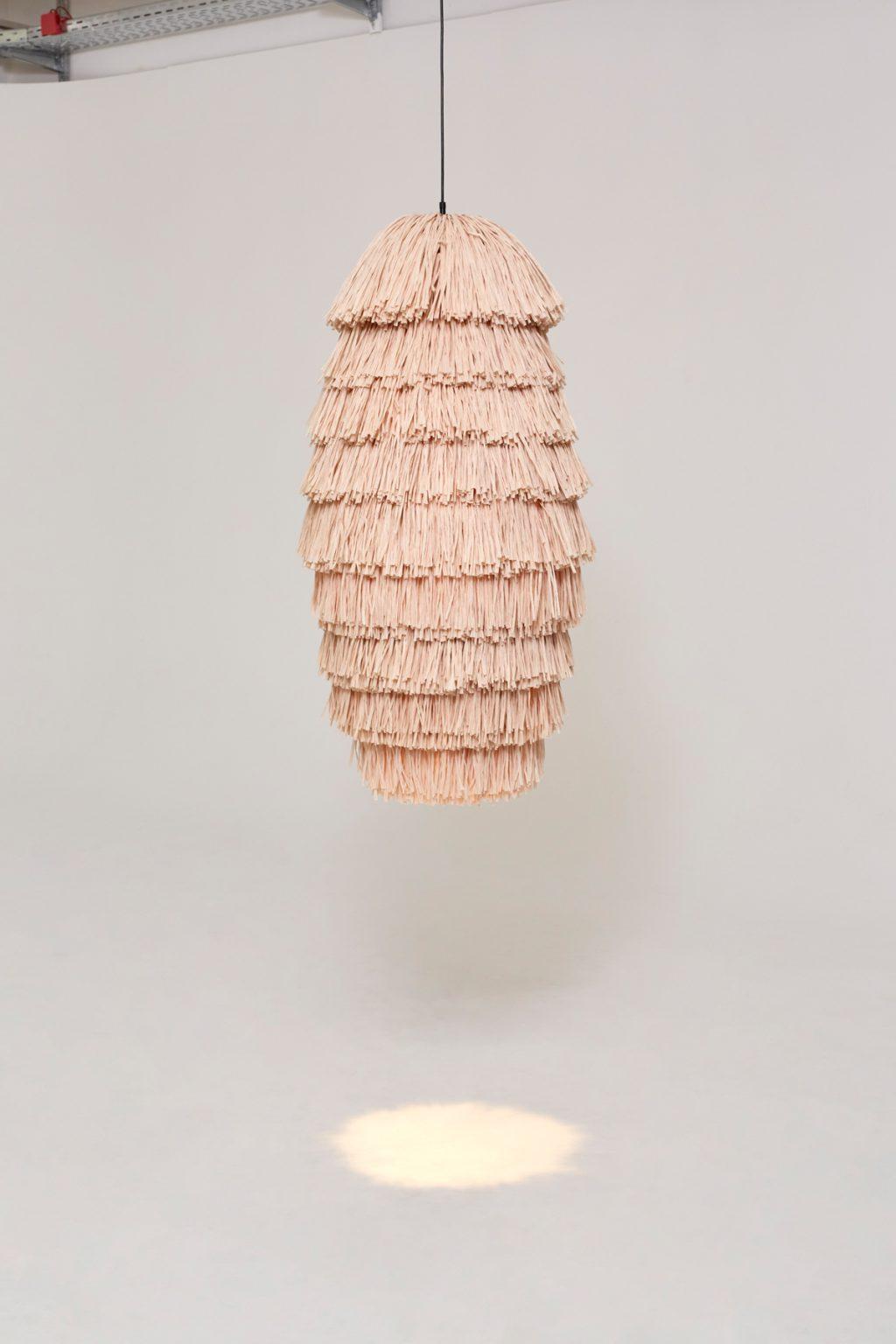 Contemporary Fran Hive Beige raffia pendant lamp For Sale