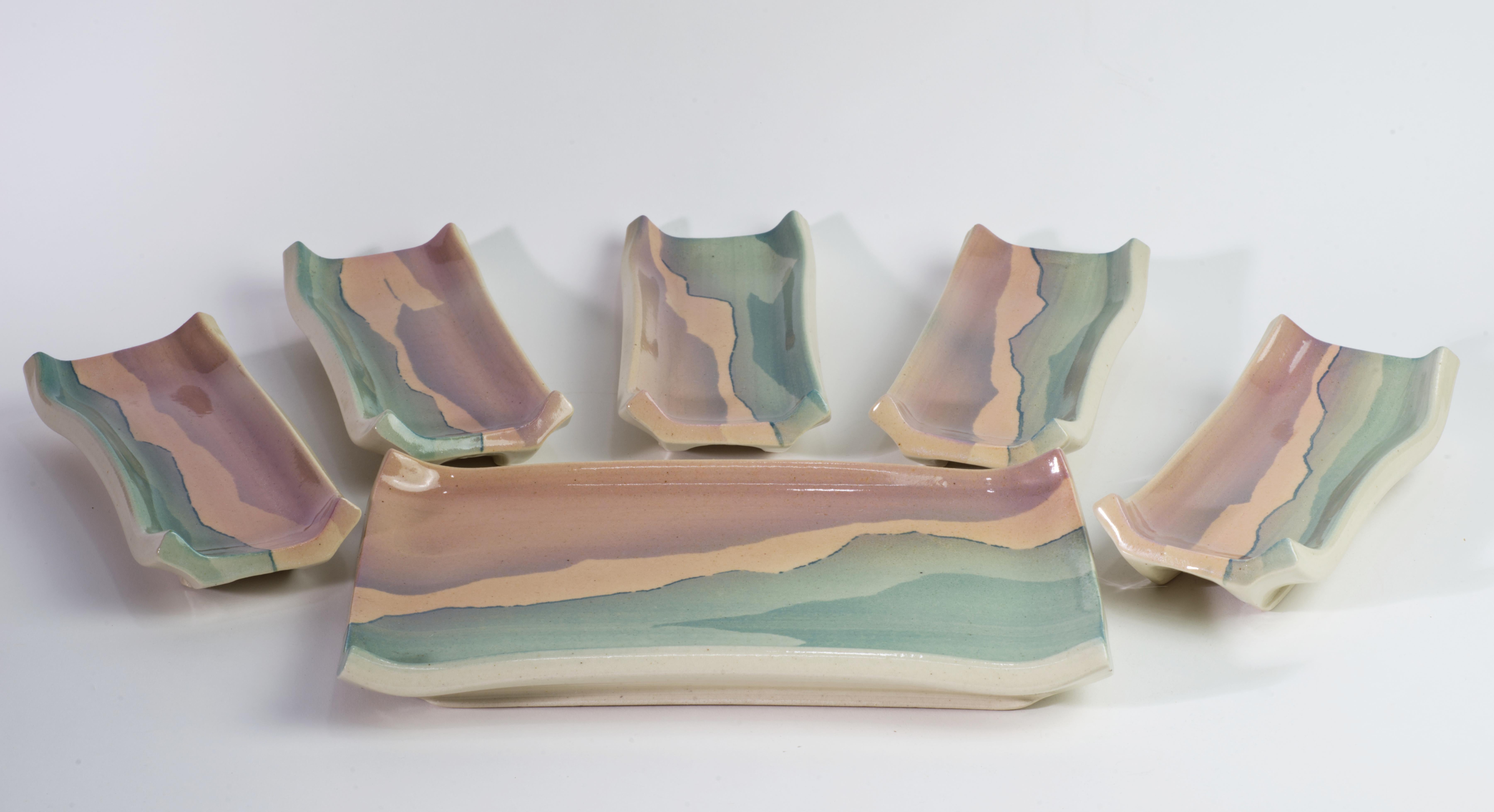 Fran Hogan, 6er-Set Servierplatten, New Mexico Studio Art Pottery (Organische Moderne) im Angebot