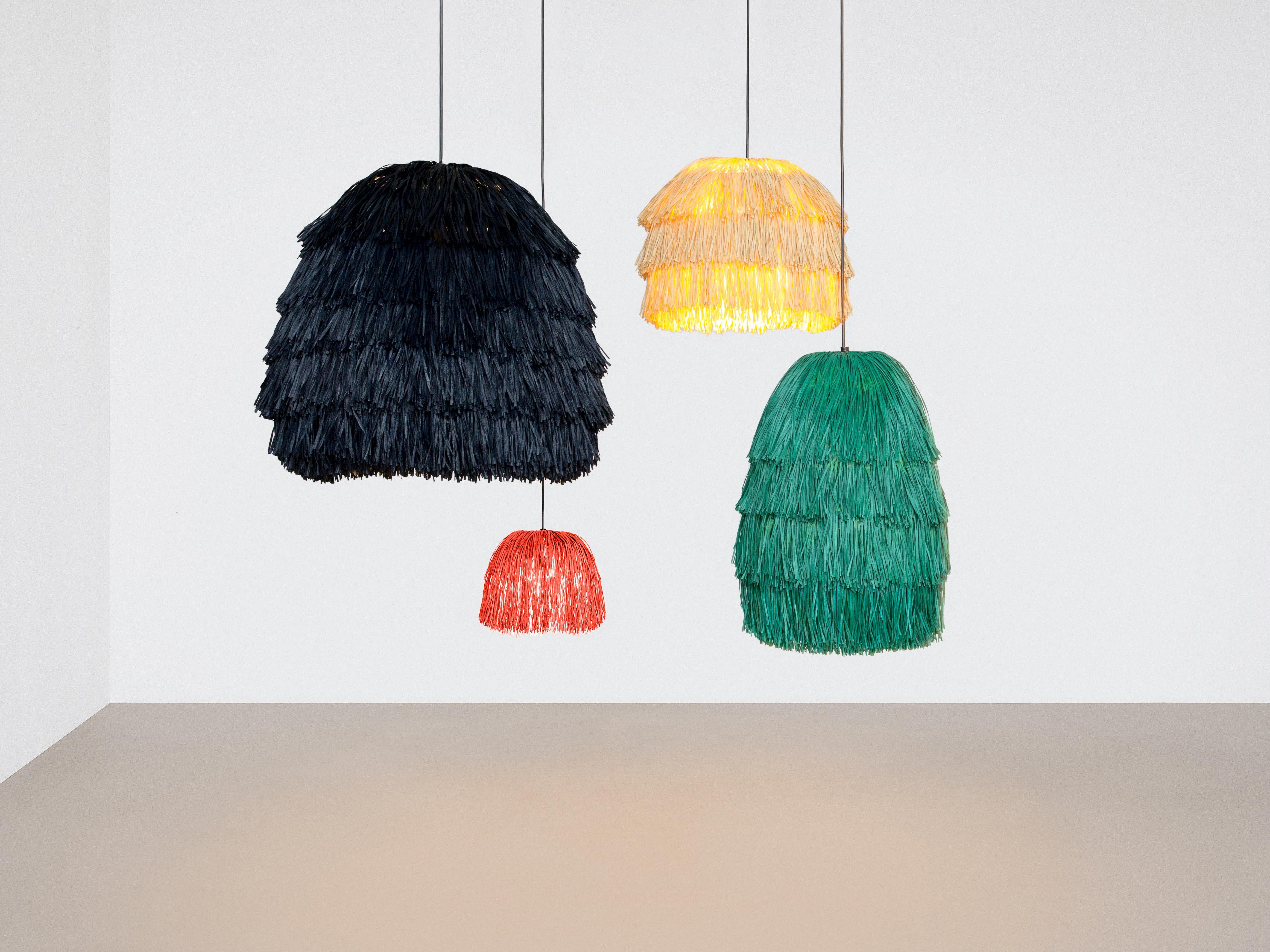 Contemporary Fran L Beige raffia pendant lamp For Sale