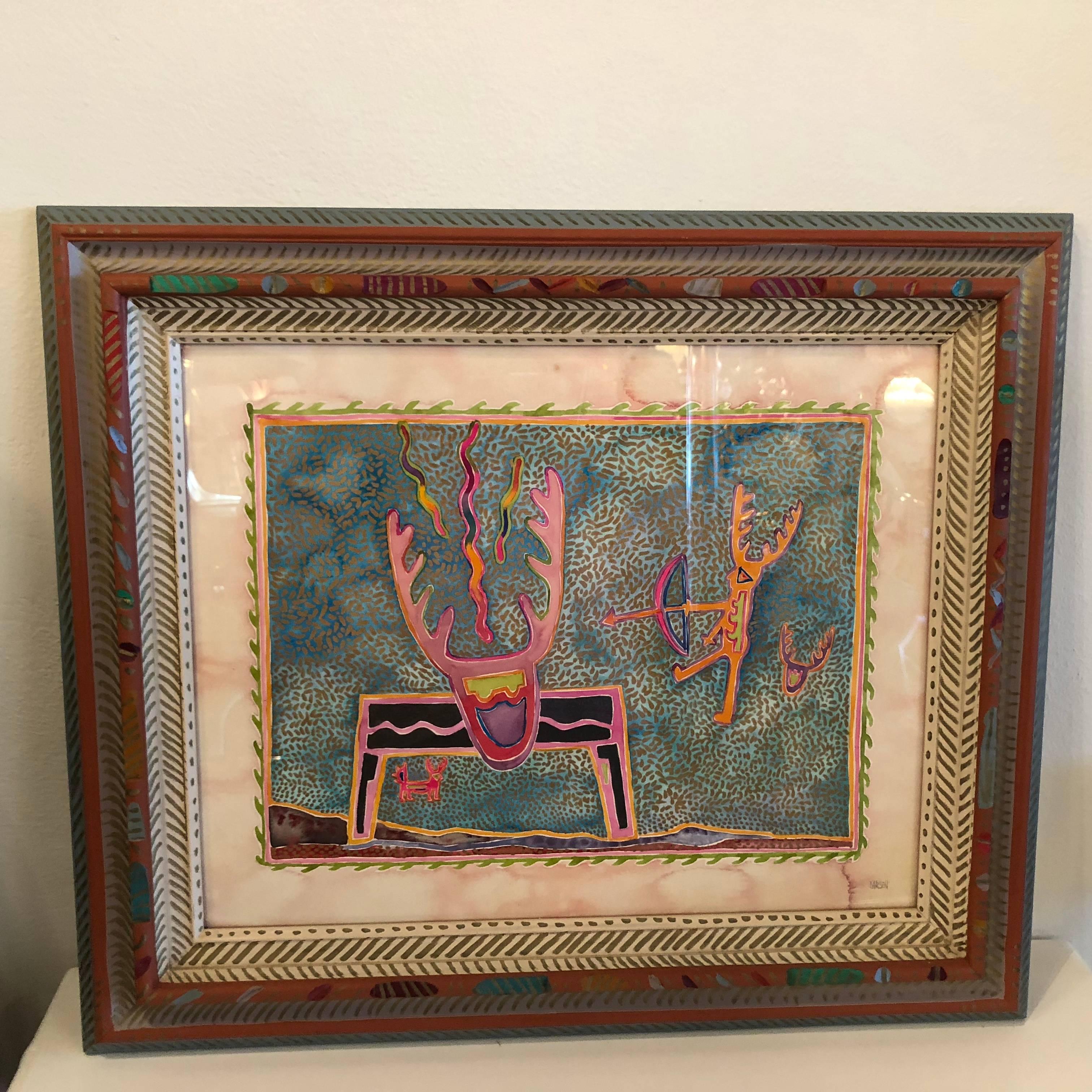 Fran Larsen Signed Southwestern Art Watercolor Painting and Frame For Sale 2