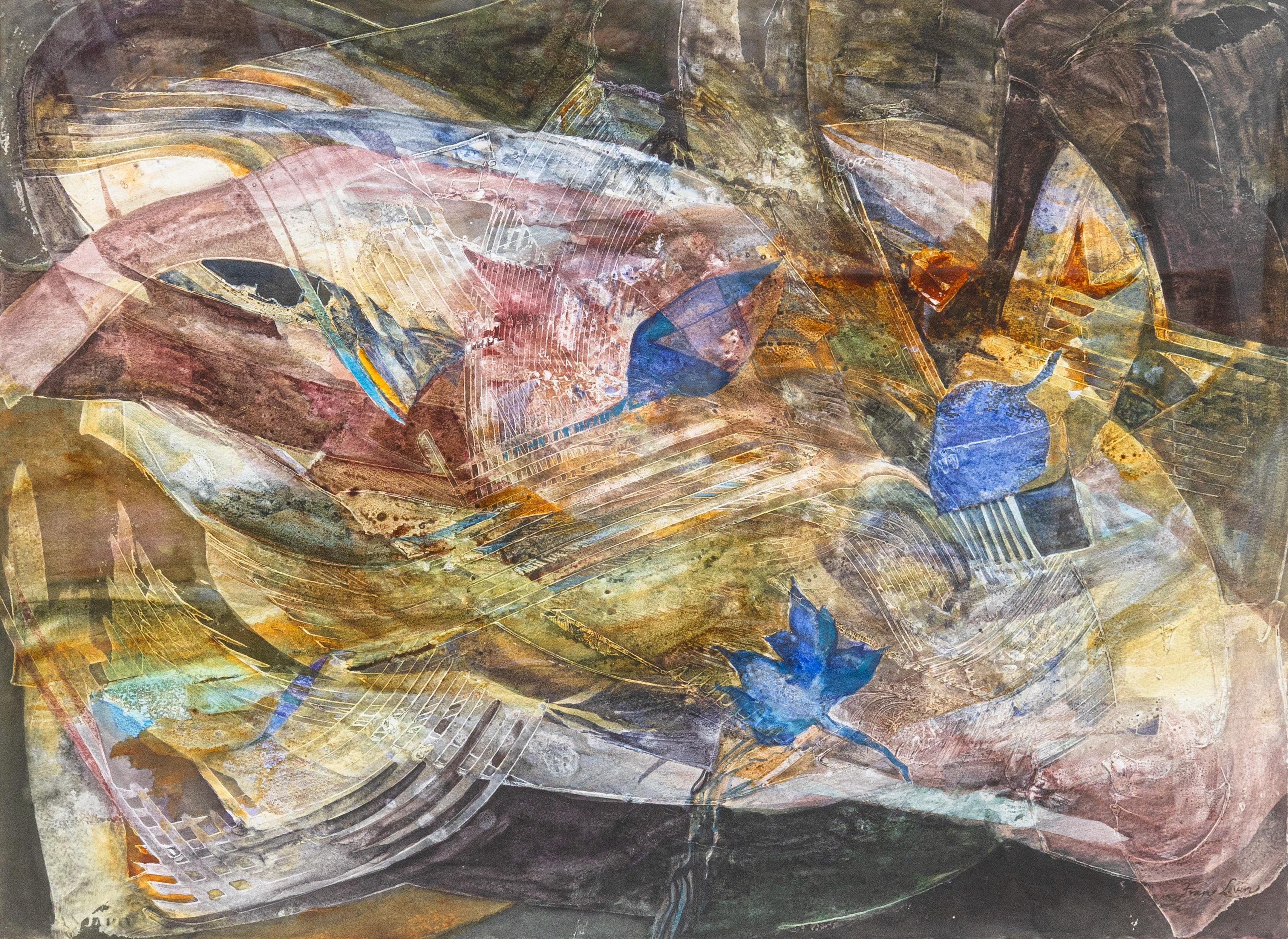 Fran Levin - Ohne Titel (Abstraktes Stilleben), ca. 1980er Jahre Signiertes Aquarell auf Papier im Zustand „Gut“ im Angebot in Keego Harbor, MI