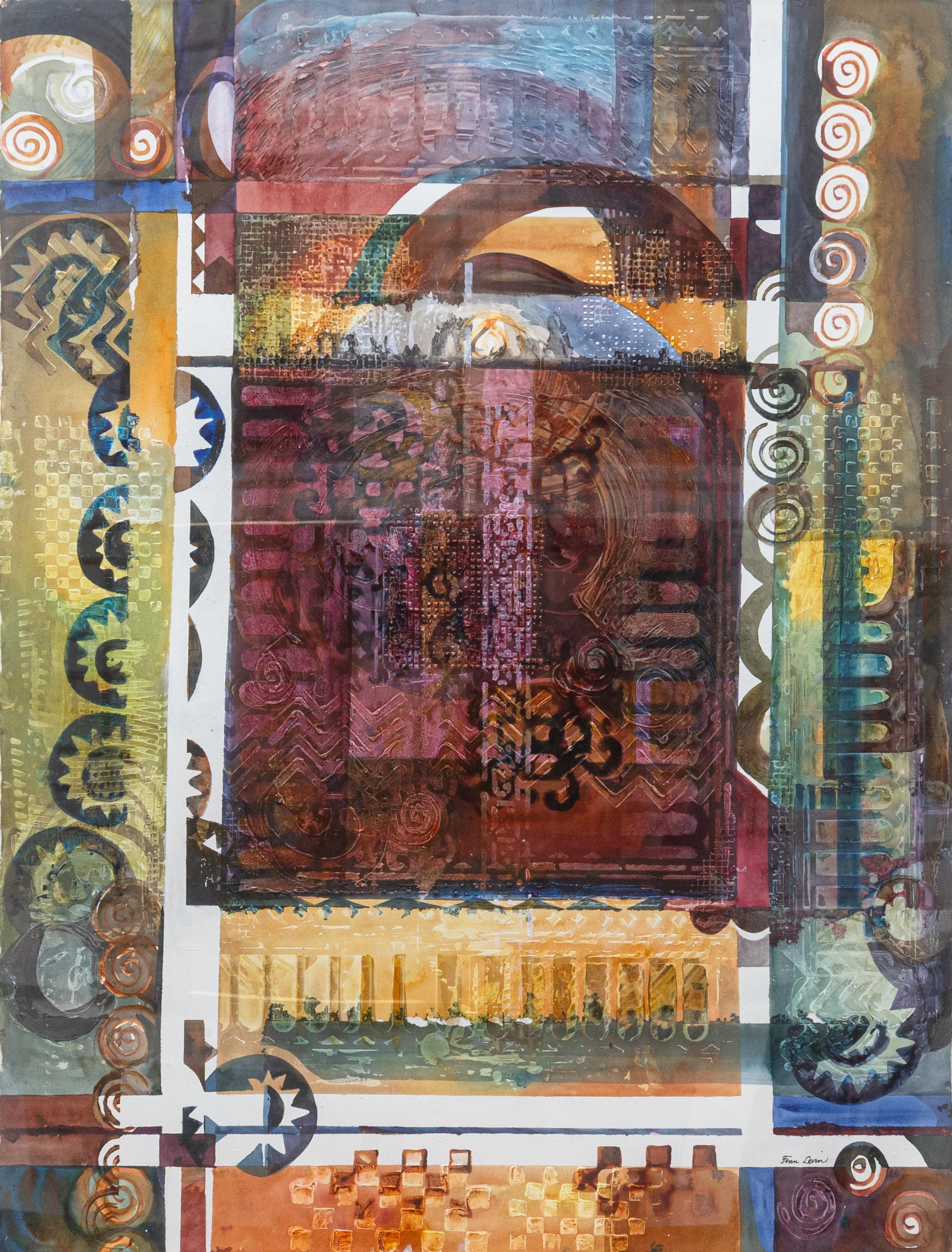Fran Levin - Ohne Titel (Abstraktes Fenster), ca. 1980er Jahre Signiertes modernistisches Aquarell (amerikanisch) im Angebot