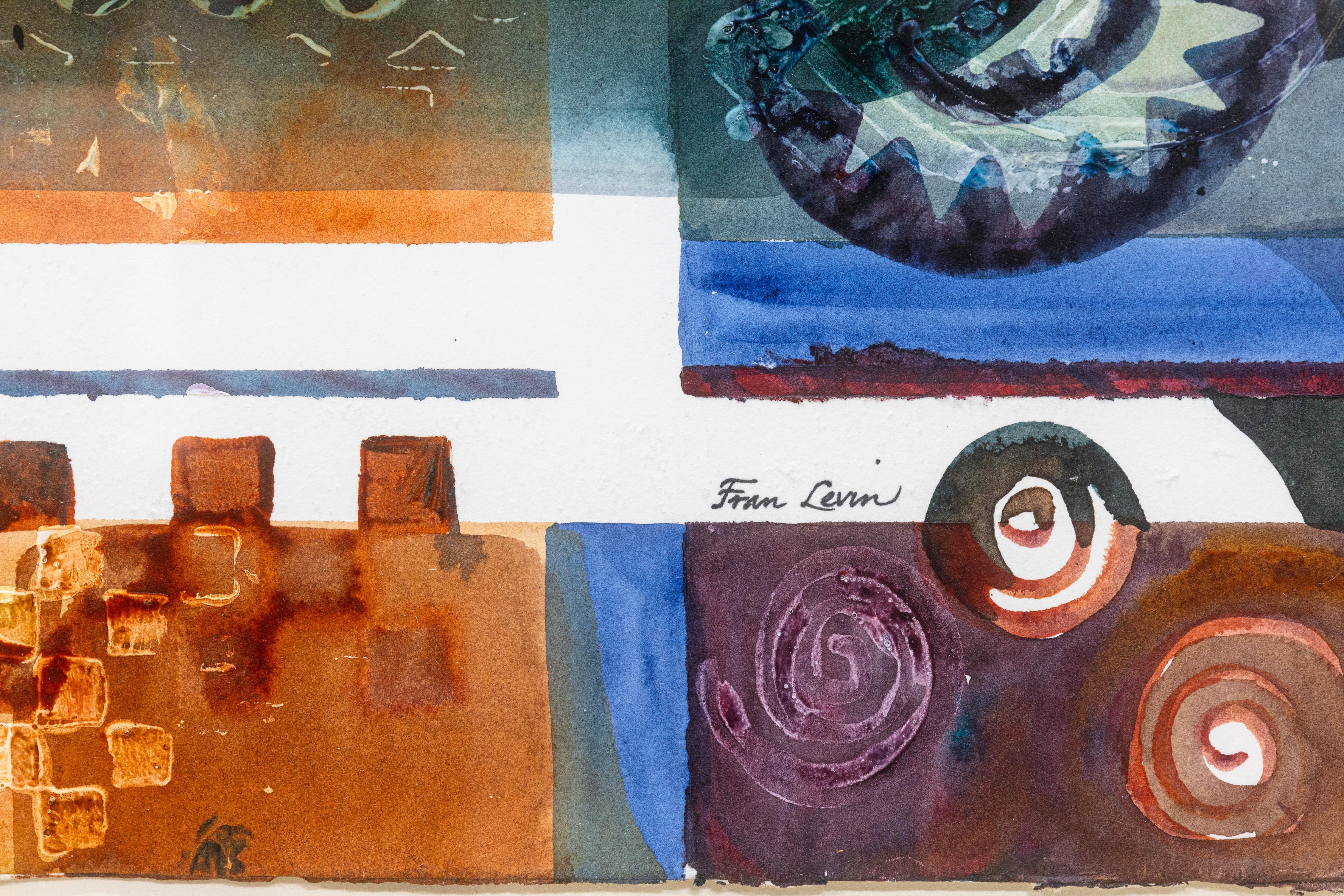Fran Levin - Ohne Titel (Abstraktes Fenster), ca. 1980er Jahre Signiertes modernistisches Aquarell im Angebot 1