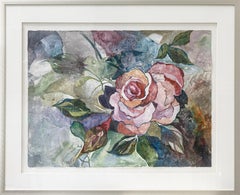 Fran Levin - Ohne Titel (Rose), ca. 1980er Jahre Signiert Modernes Aquarell auf Papier Gerahmt