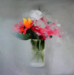 Orquideas  , Oil and Paper on Canvas by Spanish Artist Fran Mora