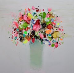 oil on canvas in spanish Textured Flowers, Contemporary Oil on Canvas by Spanish Artist Fran Mora
