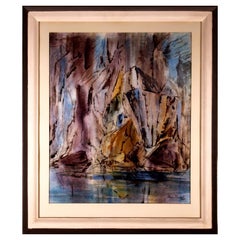 Vintage Fran Rinkel Agatha Gorge 1960 Signed Modern Gouache Watercolor on Paper Framed