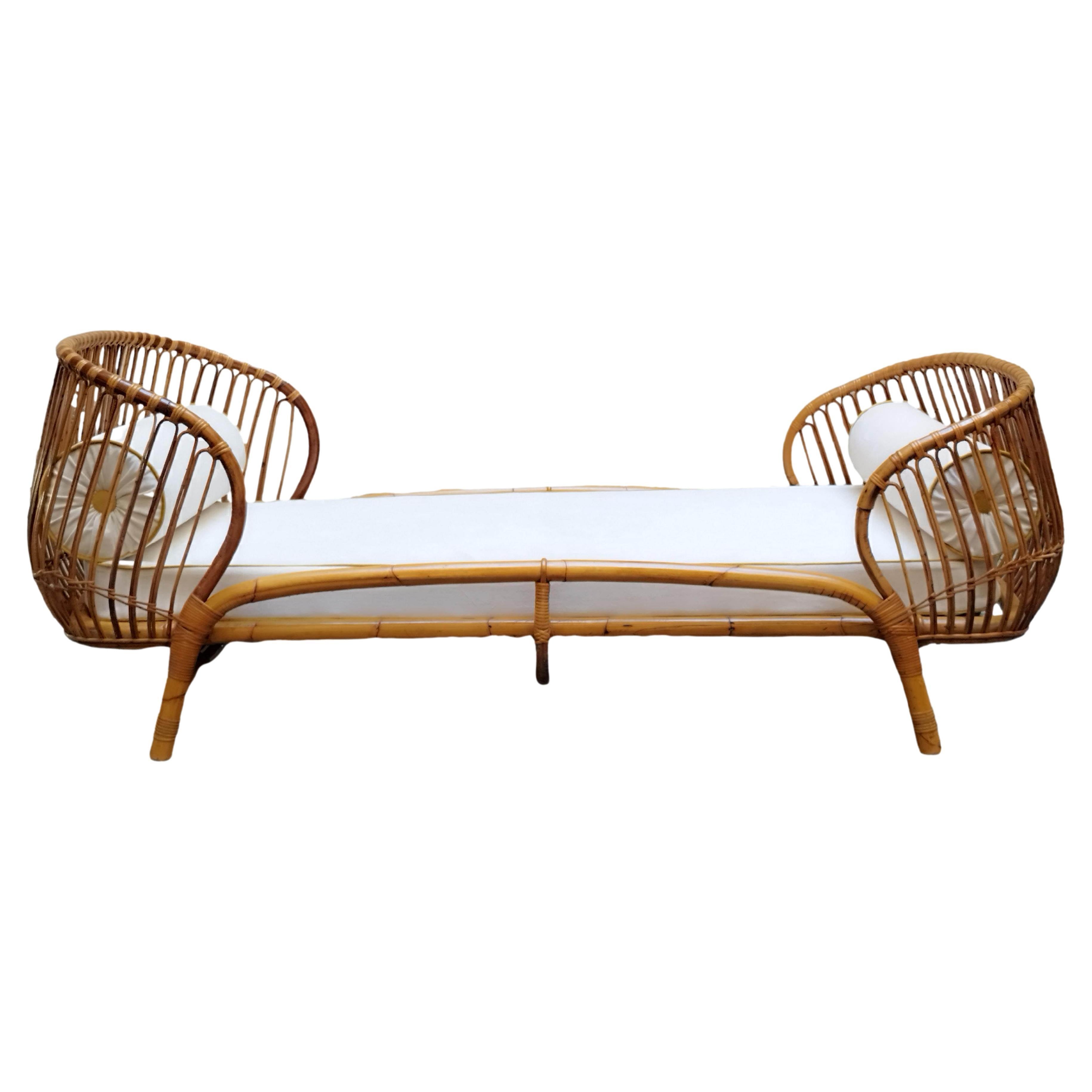 Franca Helg for Bonacina Rattan Daybed, Italy 1960s