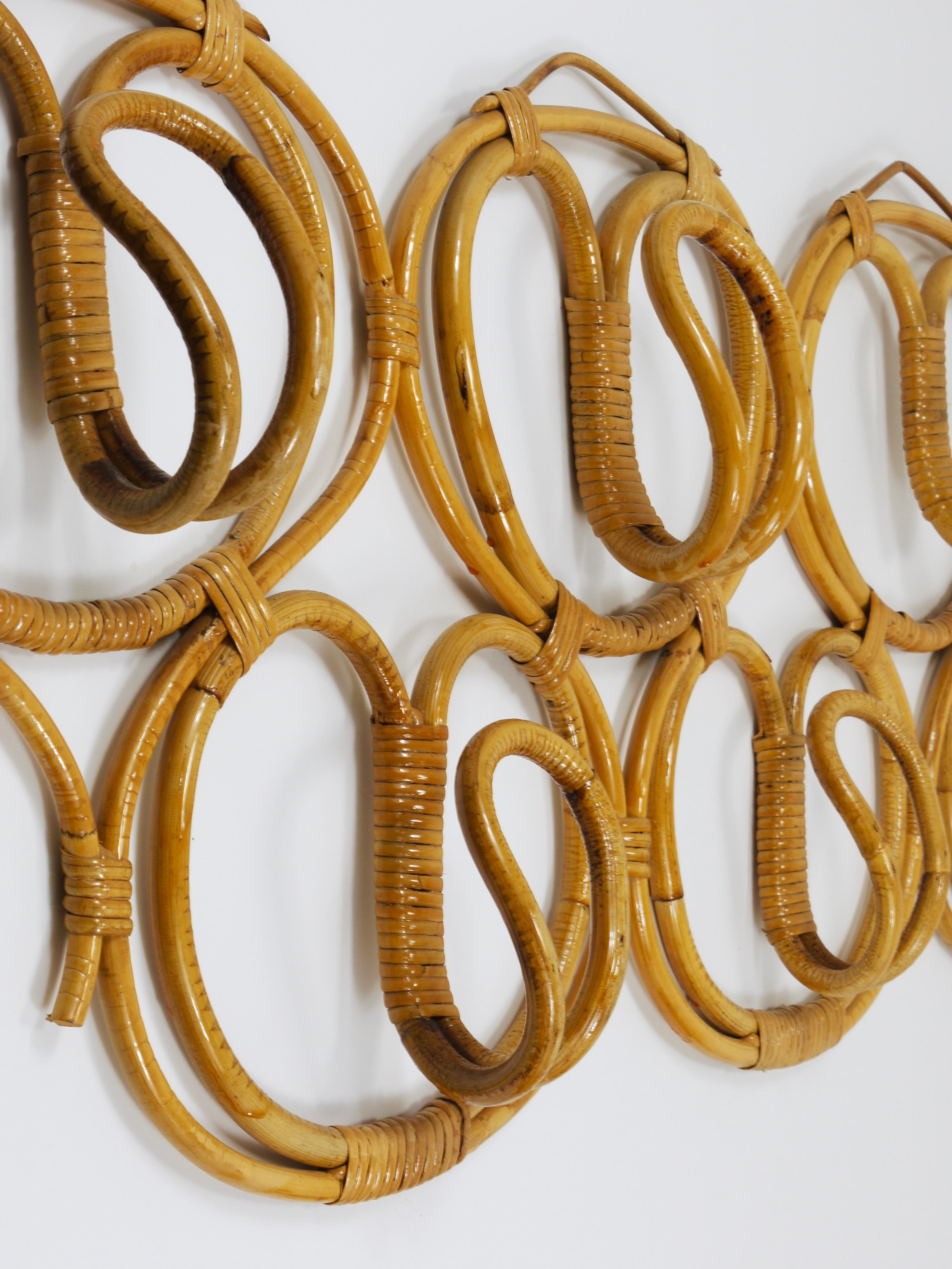 Franca Helg & Franco Albini Large Rattan Wall Coat Rack, Bonacina, Italy, 1960s in vendita 6