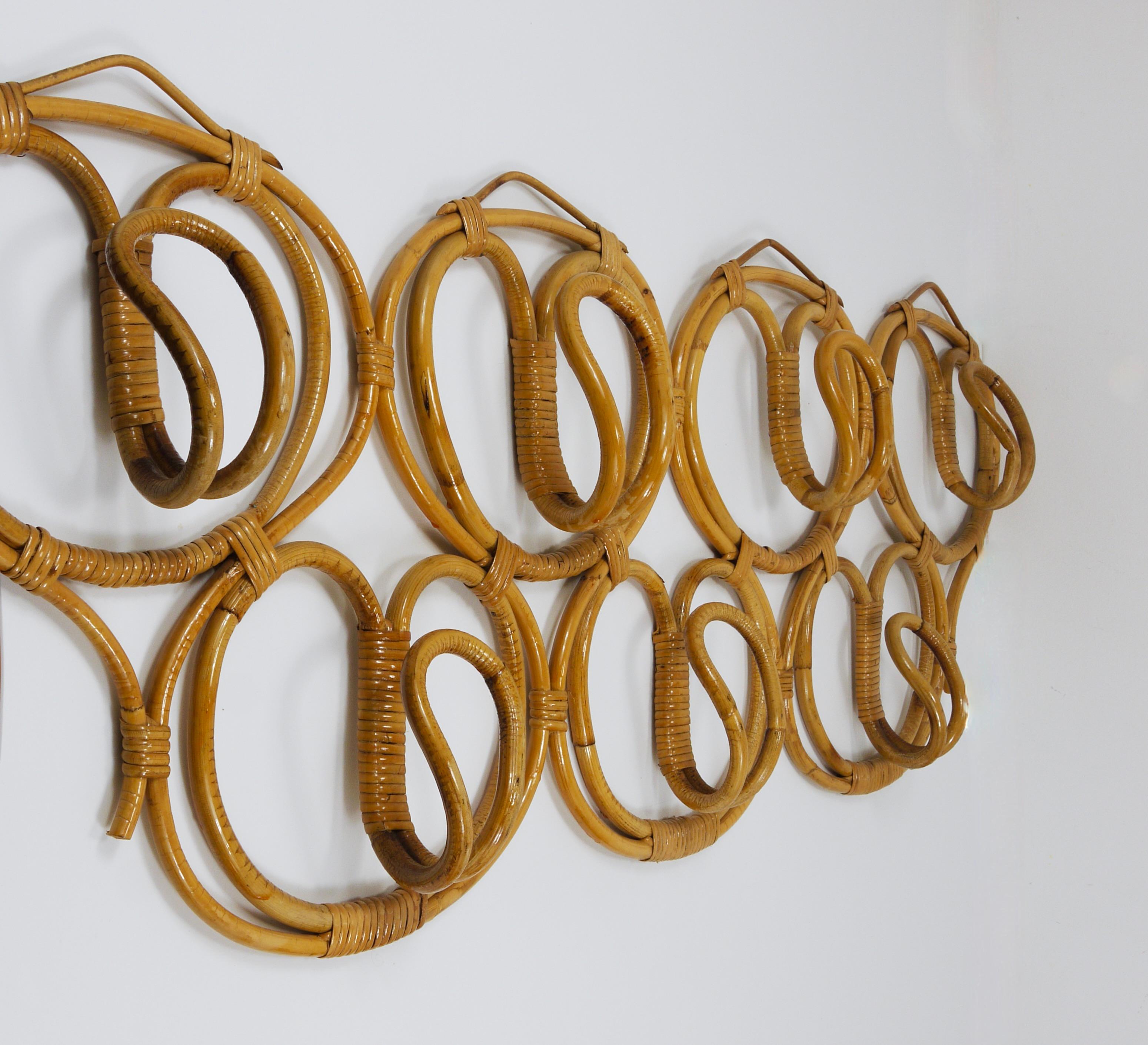 Franca Helg & Franco Albini Large Rattan Wall Coat Rack, Bonacina, Italy, 1960s in vendita 7