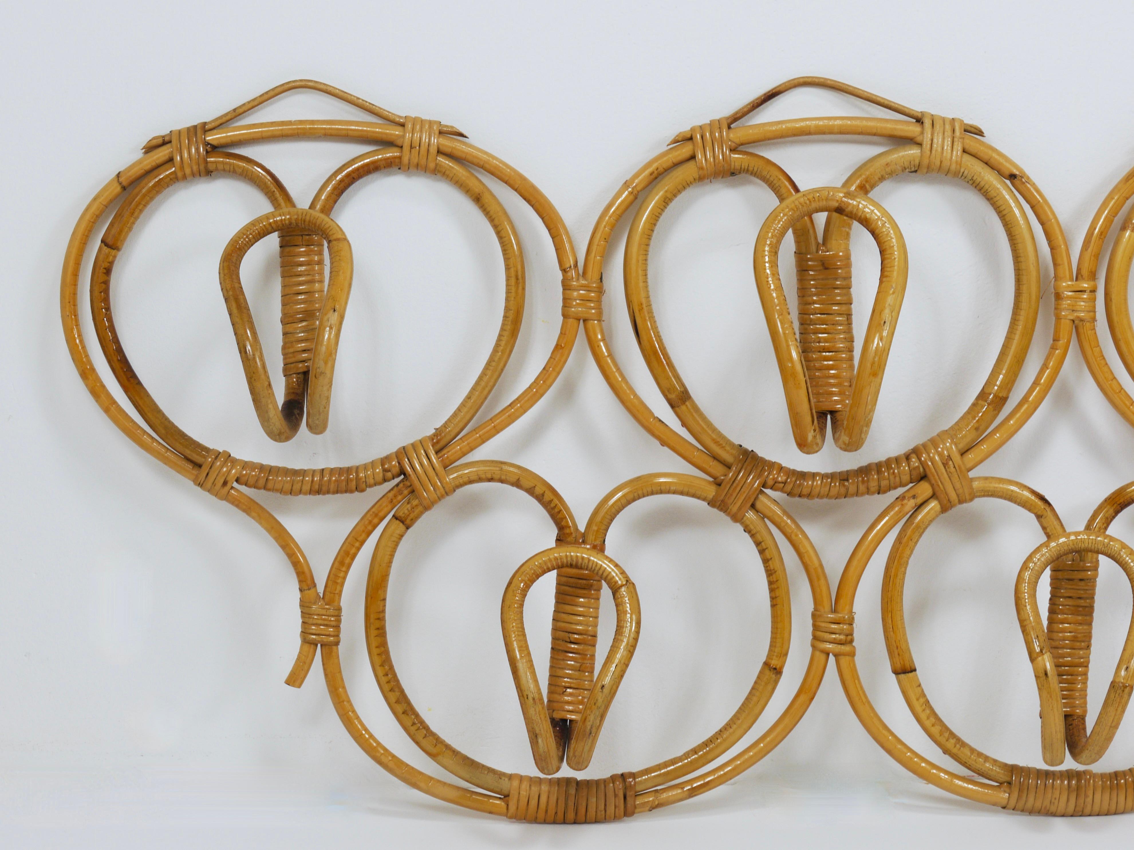 Italiano Franca Helg & Franco Albini Large Rattan Wall Coat Rack, Bonacina, Italy, 1960s in vendita