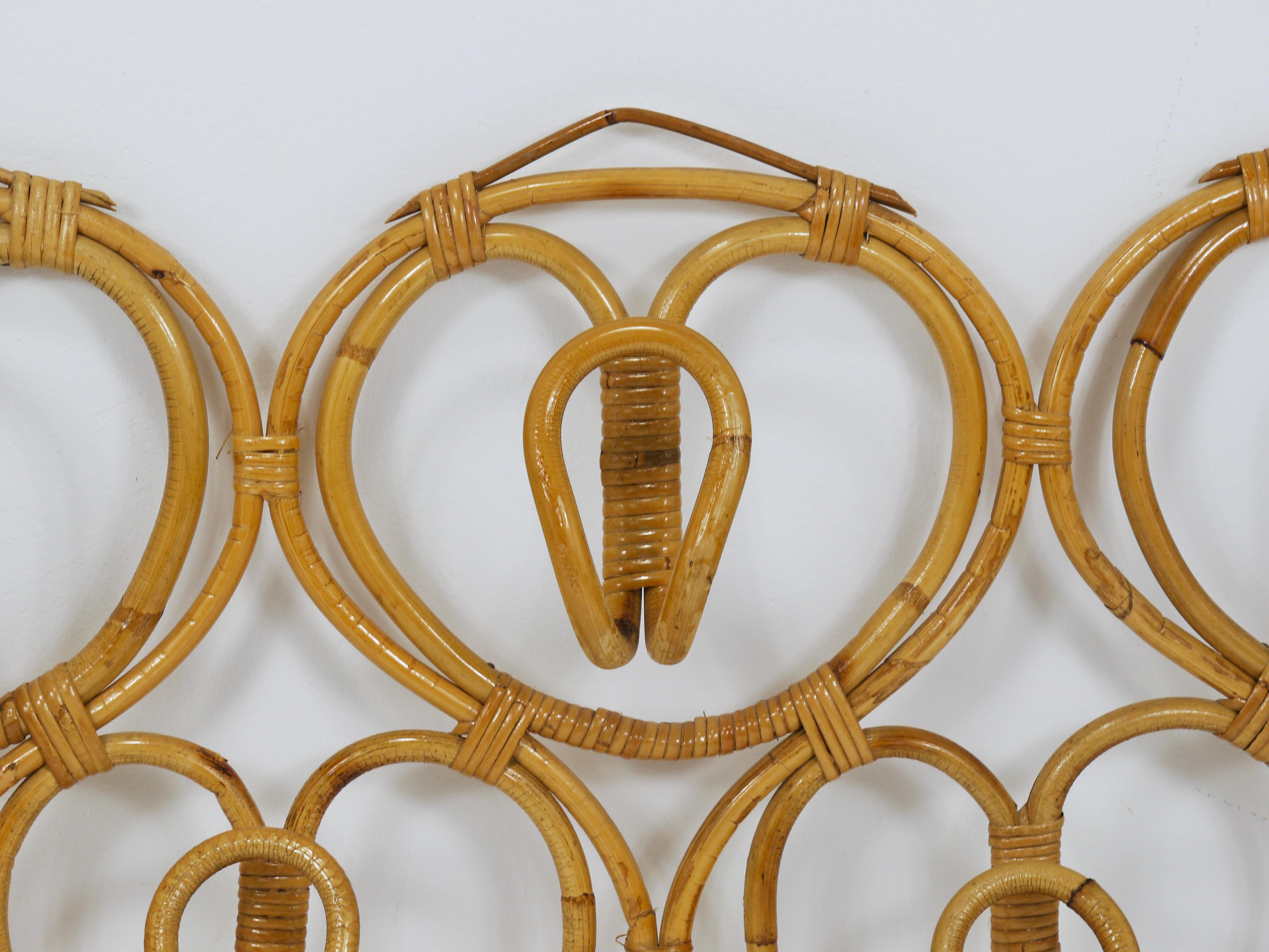 Bambù Franca Helg & Franco Albini Large Rattan Wall Coat Rack, Bonacina, Italy, 1960s in vendita