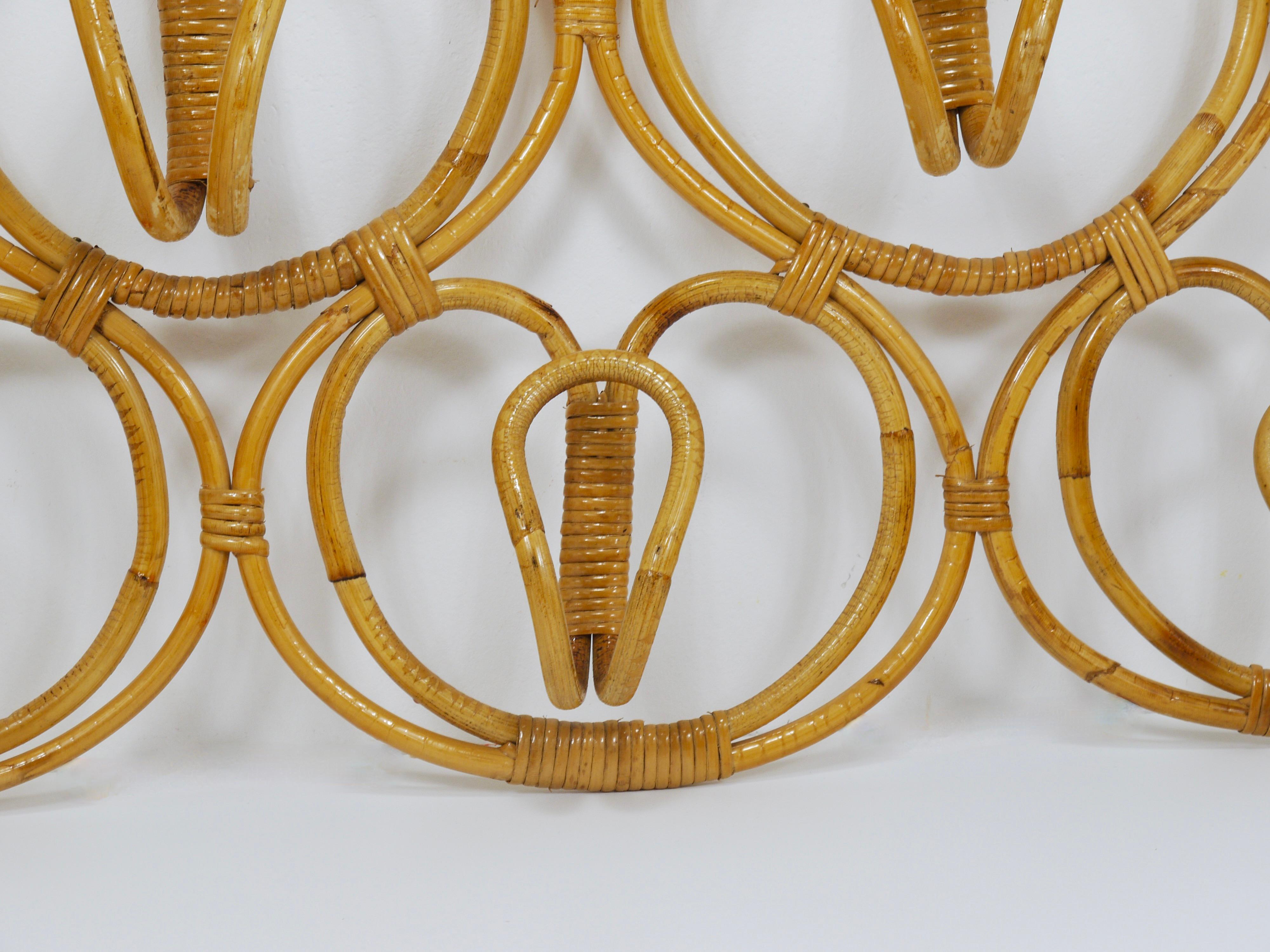 Franca Helg & Franco Albini Large Rattan Wall Coat Rack, Bonacina, Italy, 1960s in vendita 1