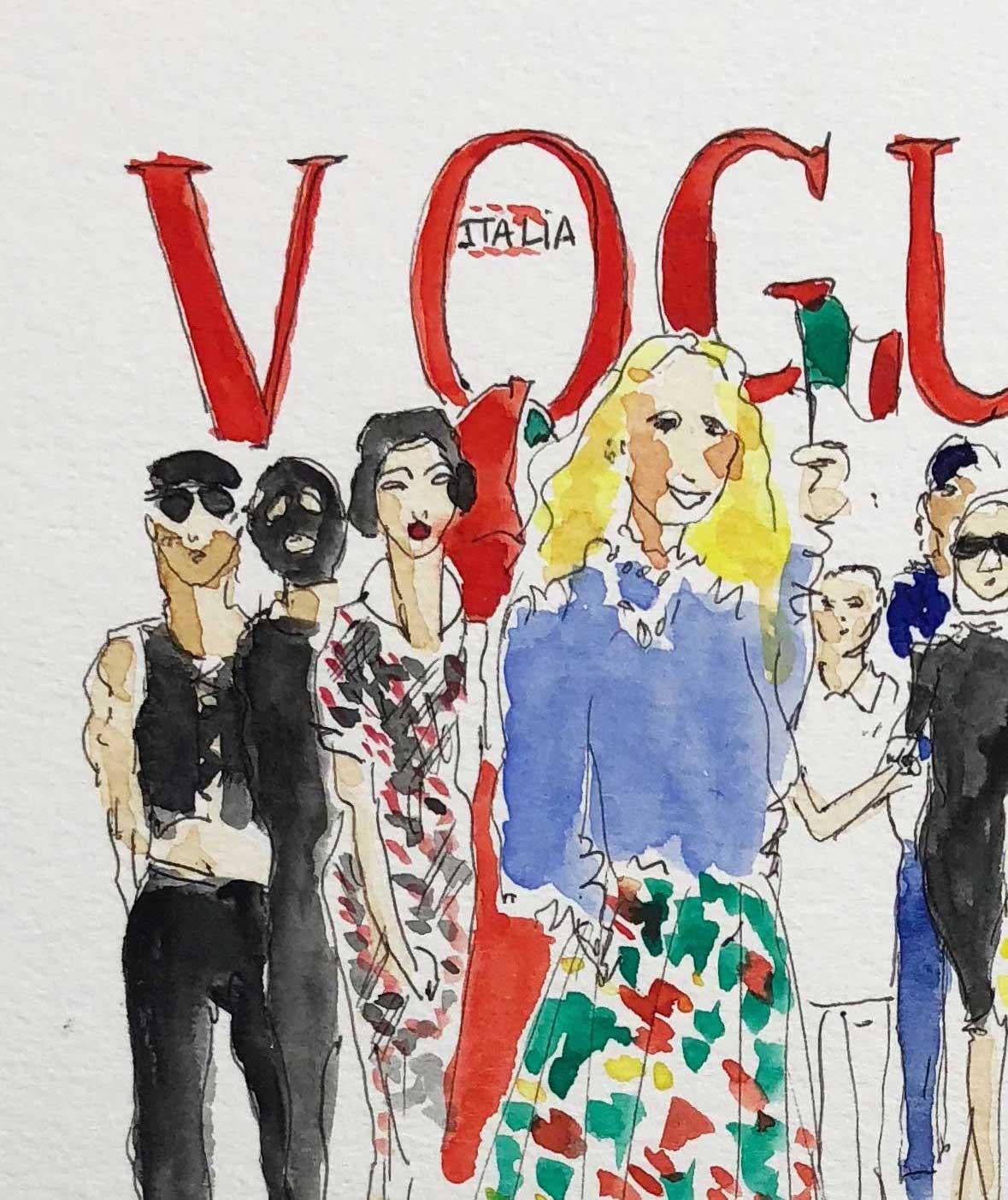Franca Sozzani, Vogue Italia
Measures: 12 in. H x 9 in. W
Watercolor and archival paper
2016.

 Manuel Santelices explores the world of fashion, society and pop culture through his illustrations. A Chilean artist and journalist living and