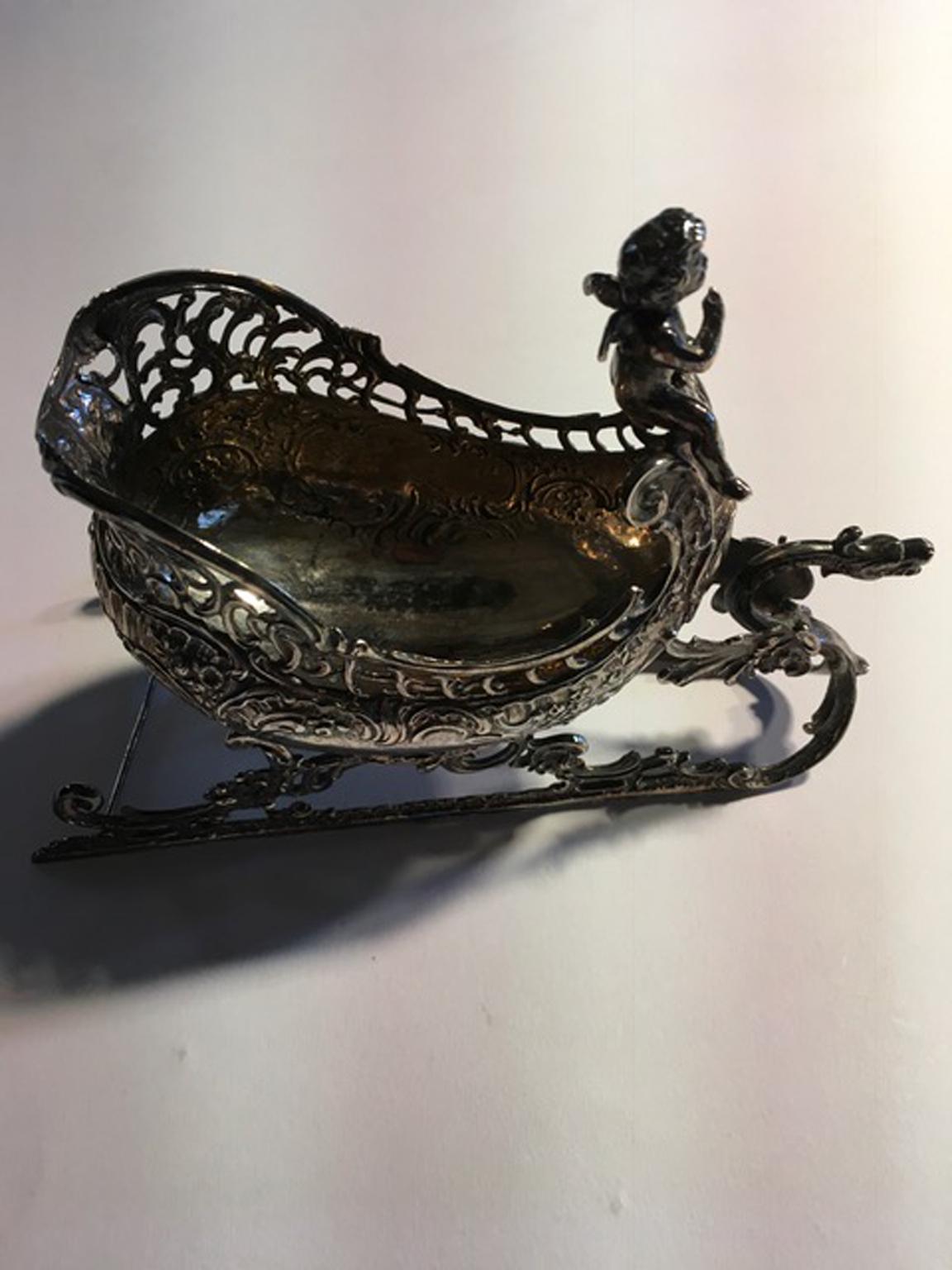Hand-Crafted France 1750 Handcrafted Silver Sleed Bowl with Little Love in Victorian Style