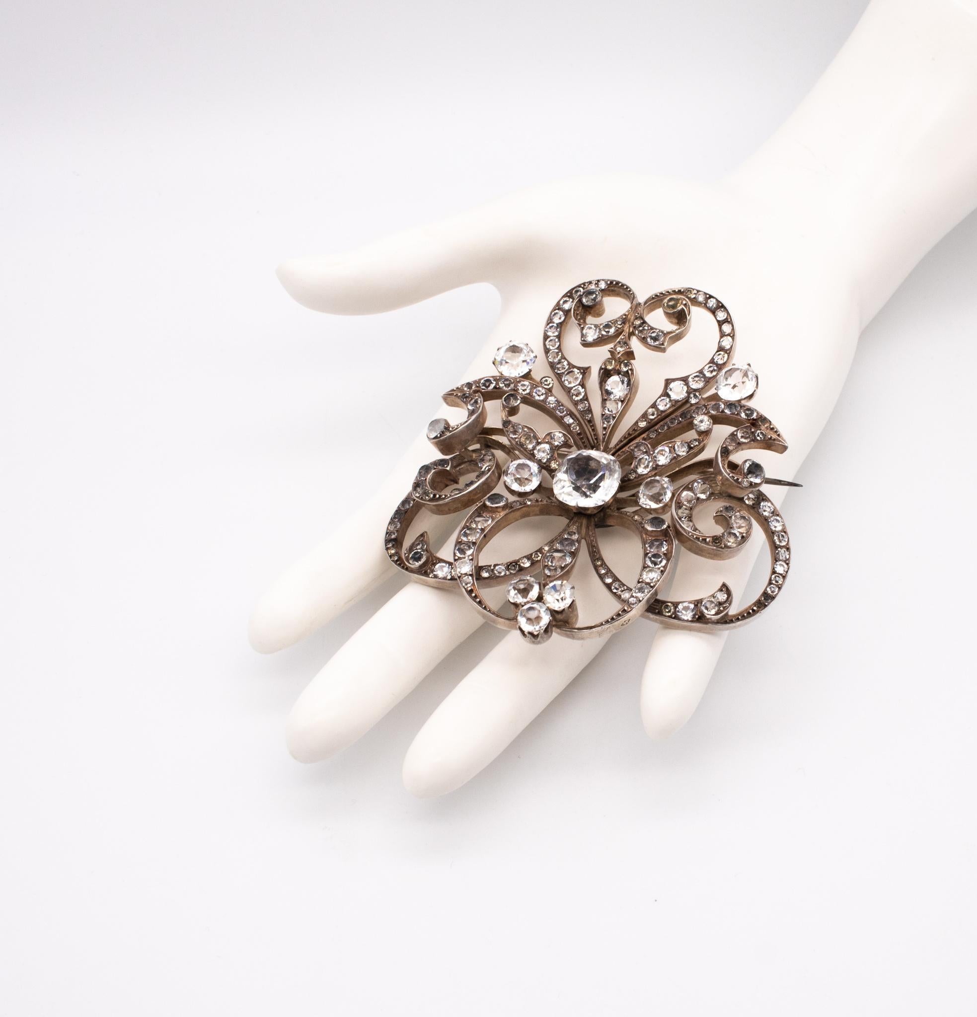 Fantastic Oversized antique French brooch. 

A very nice early French piece, created during the Georgian period, around the 1810's. Carefully crafted in solid .830/1000 sterling silver and suited at the reverse, with a hinged horizontal pin with a