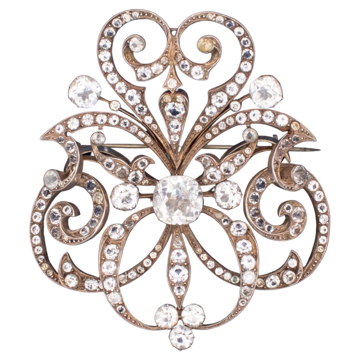 France, broche baroque surdimensionnée de la période géorgienne 1810 avec quartz argenté 830 en vente