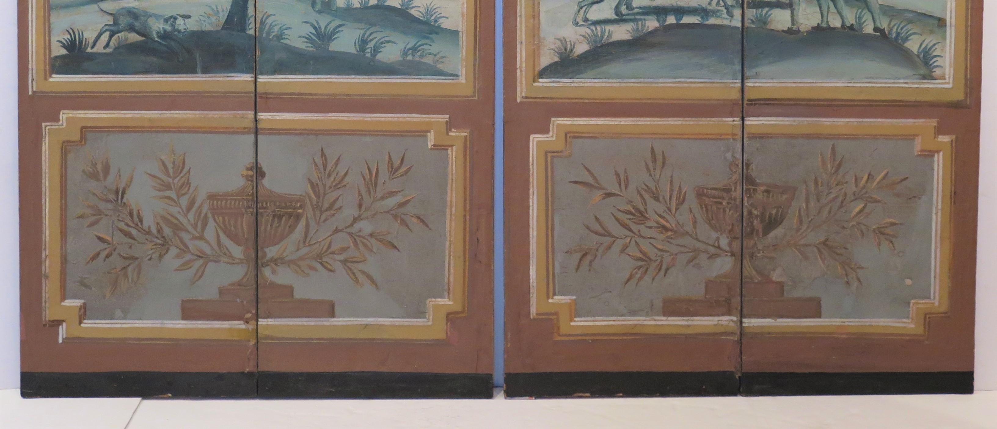Hand-Painted France 18th Century Four Panel Screen With Arched Tops. For Sale