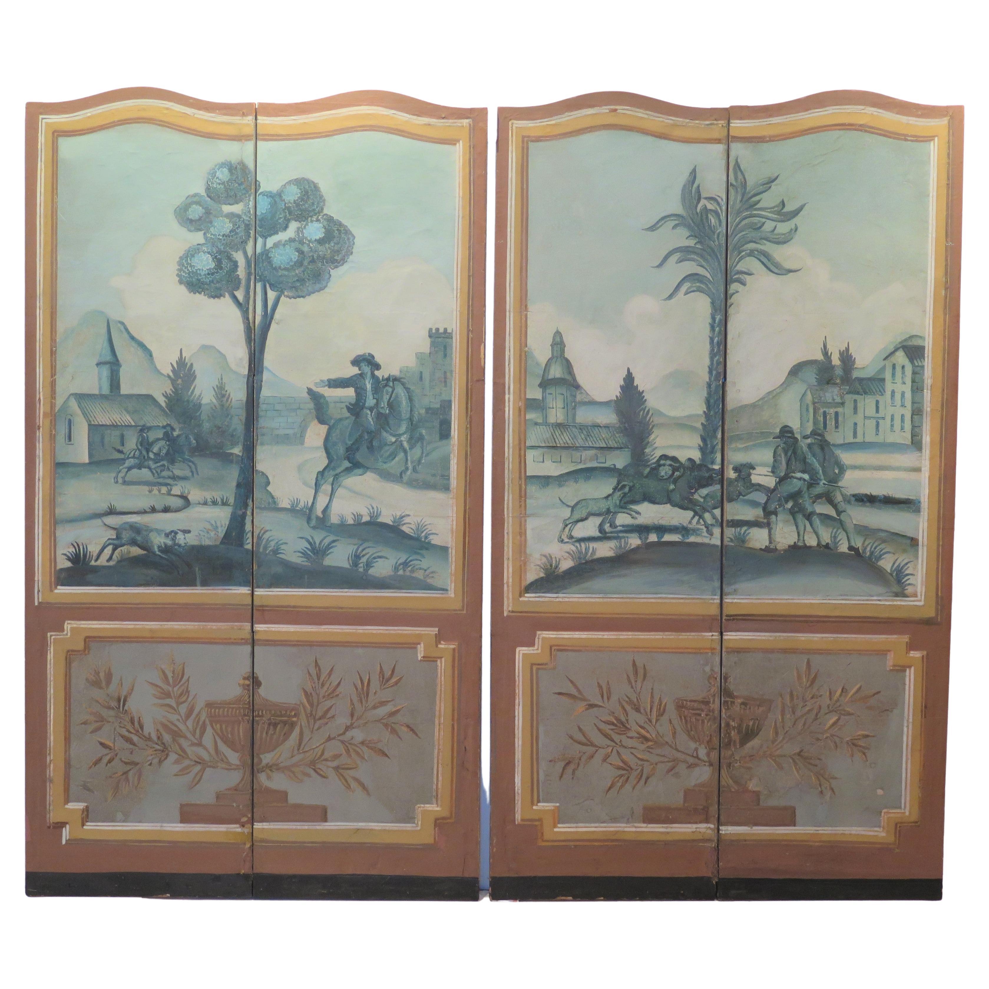 France 18th Century Four Panel Screen With Arched Tops. For Sale