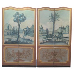 Antique France 18th Century Four Panel Screen With Arched Tops.