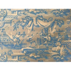 Carta da parati francese del XVIII secolo con scene di paesaggio in colore turchese