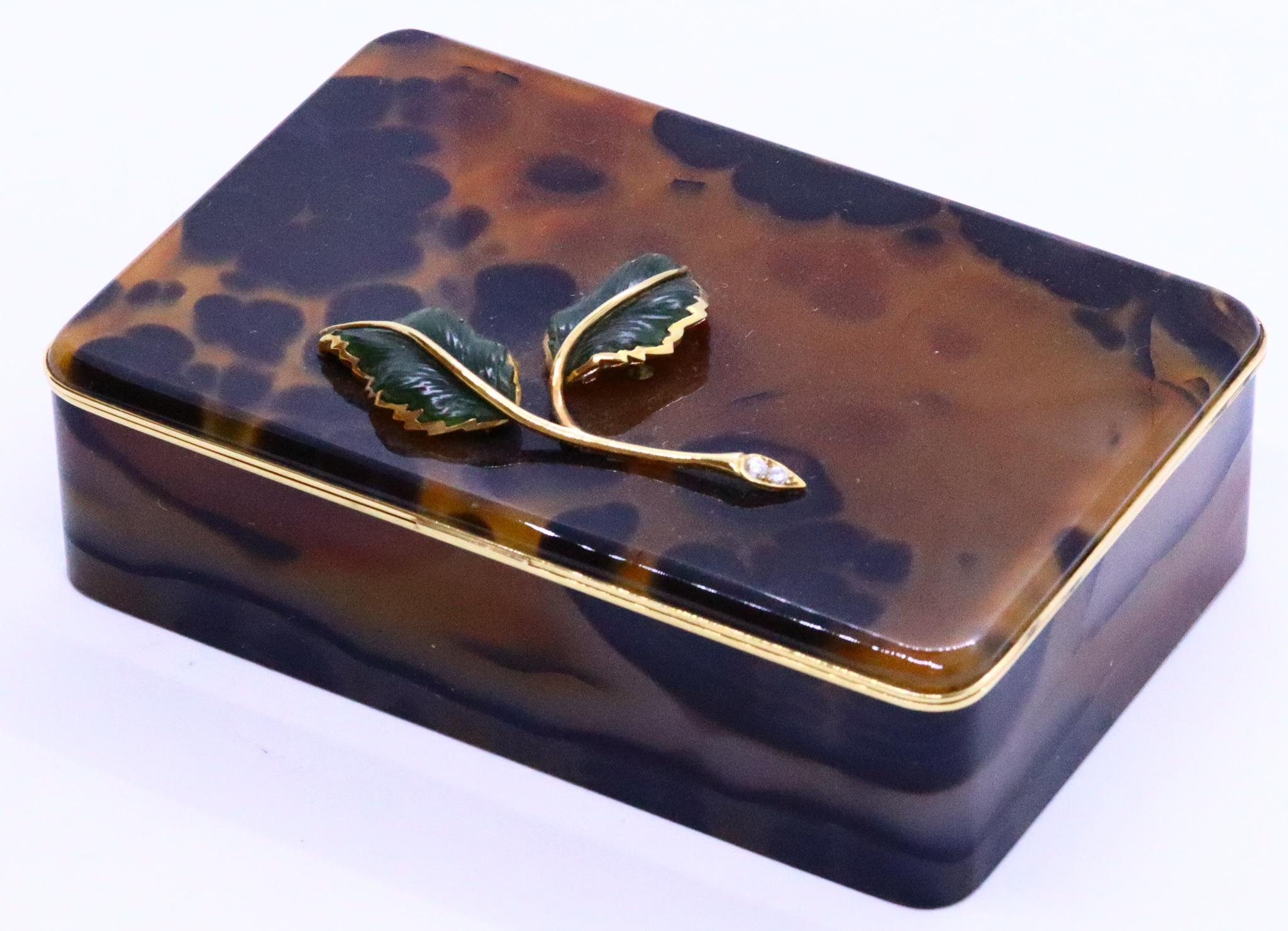 France 1950 Soubrenie Et Bois Paris Precious Agate Jeweled Box 18kt Gold & Jade 1