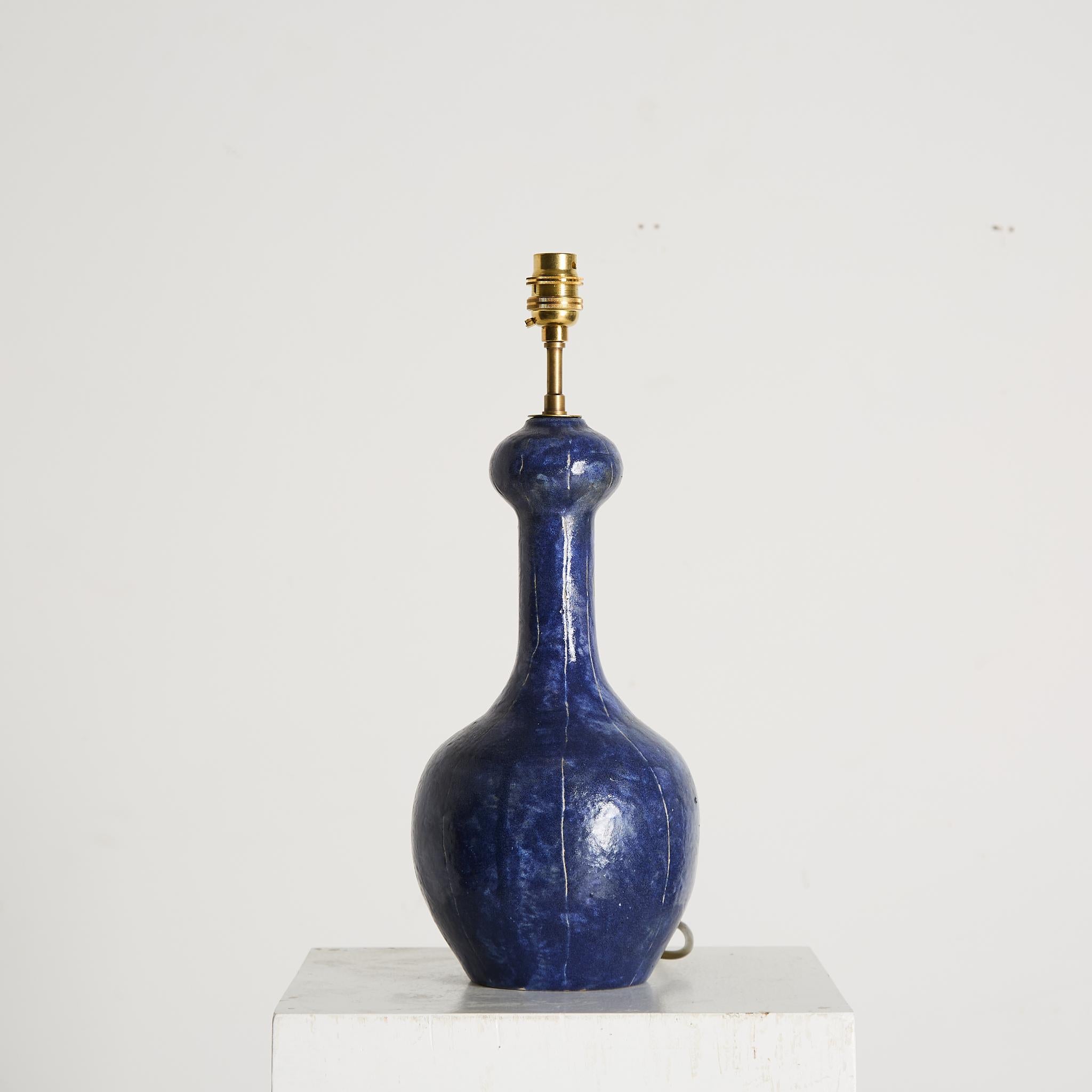Mid-20th Century Impressionist Cobalt Glazed Table Lamp, 1950s French For Sale