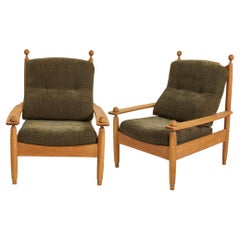 Mid Century Oak Pair of Armchairs, France 1960s