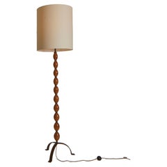 Mid Century Carved Walnut & Bronze Detail Floor Lamp, France 1960s