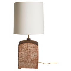 Etched & Gilded Earthtone-Keramiklampe aus der Mitte des Jahrhunderts, Frankreich 1970er Jahre