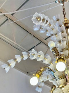 France 1970's Frosted Glass Canterbury Bells Bulbs Chandelier