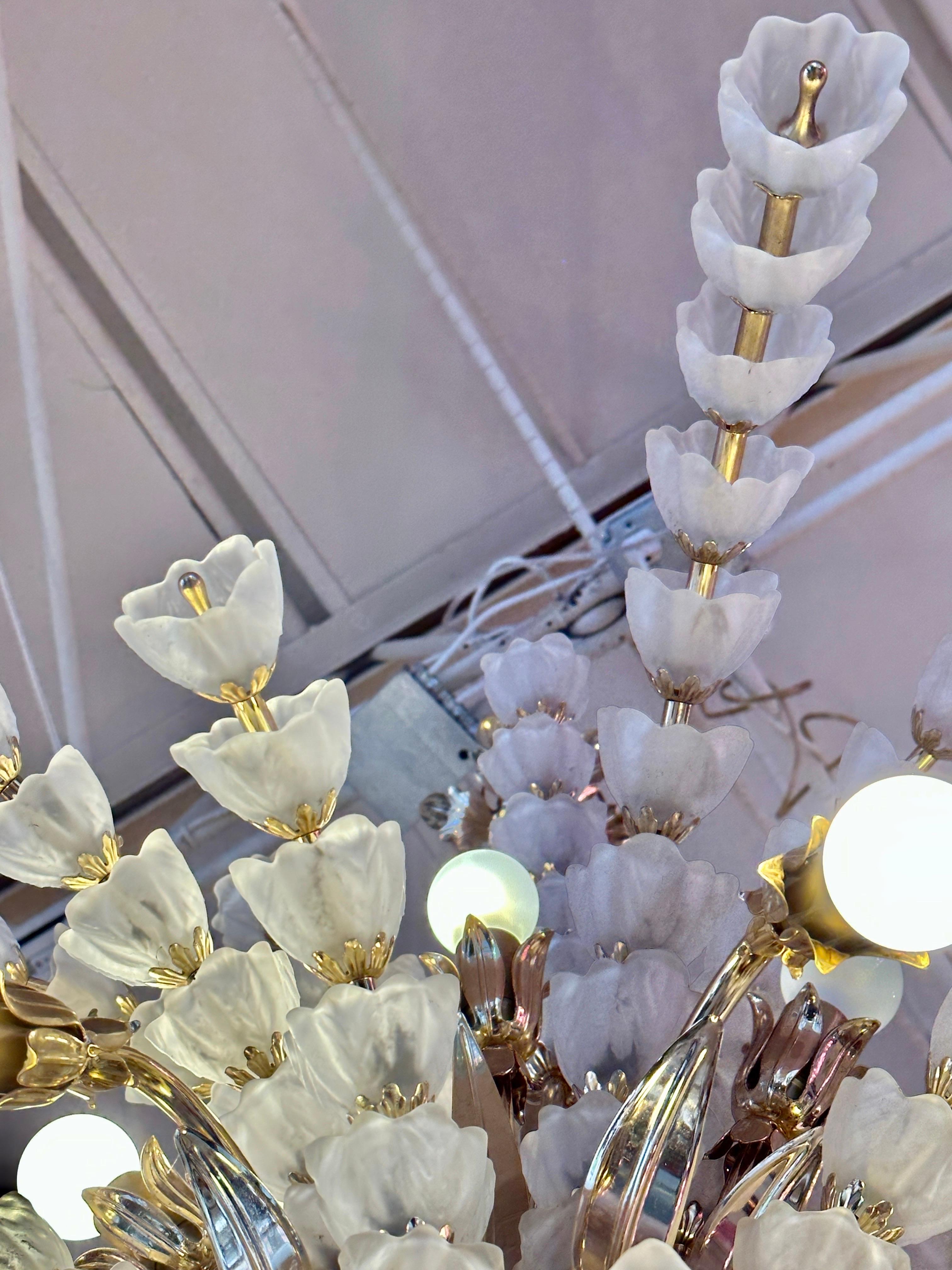 Late 20th Century France 1970's Frosted Glass Canterbury Bells Bulbs Chandelier For Sale