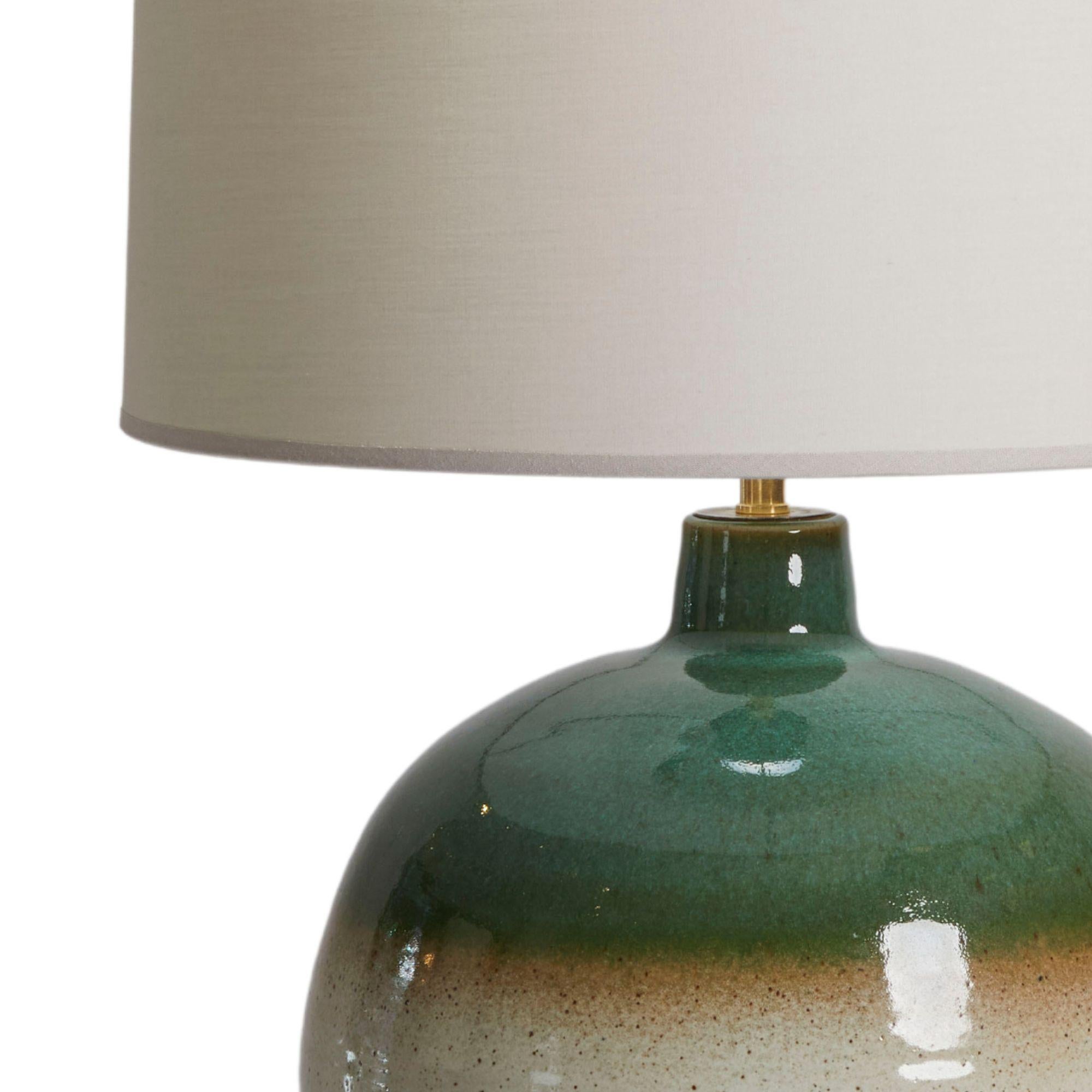 Mid Century Green & Earthtone Pottery Lamp, France 1970s In Good Condition For Sale In Aspen, CO