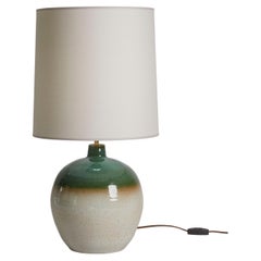 Grüne & erdfarbene Keramiklampe aus der Mitte des Jahrhunderts, Frankreich 1970er