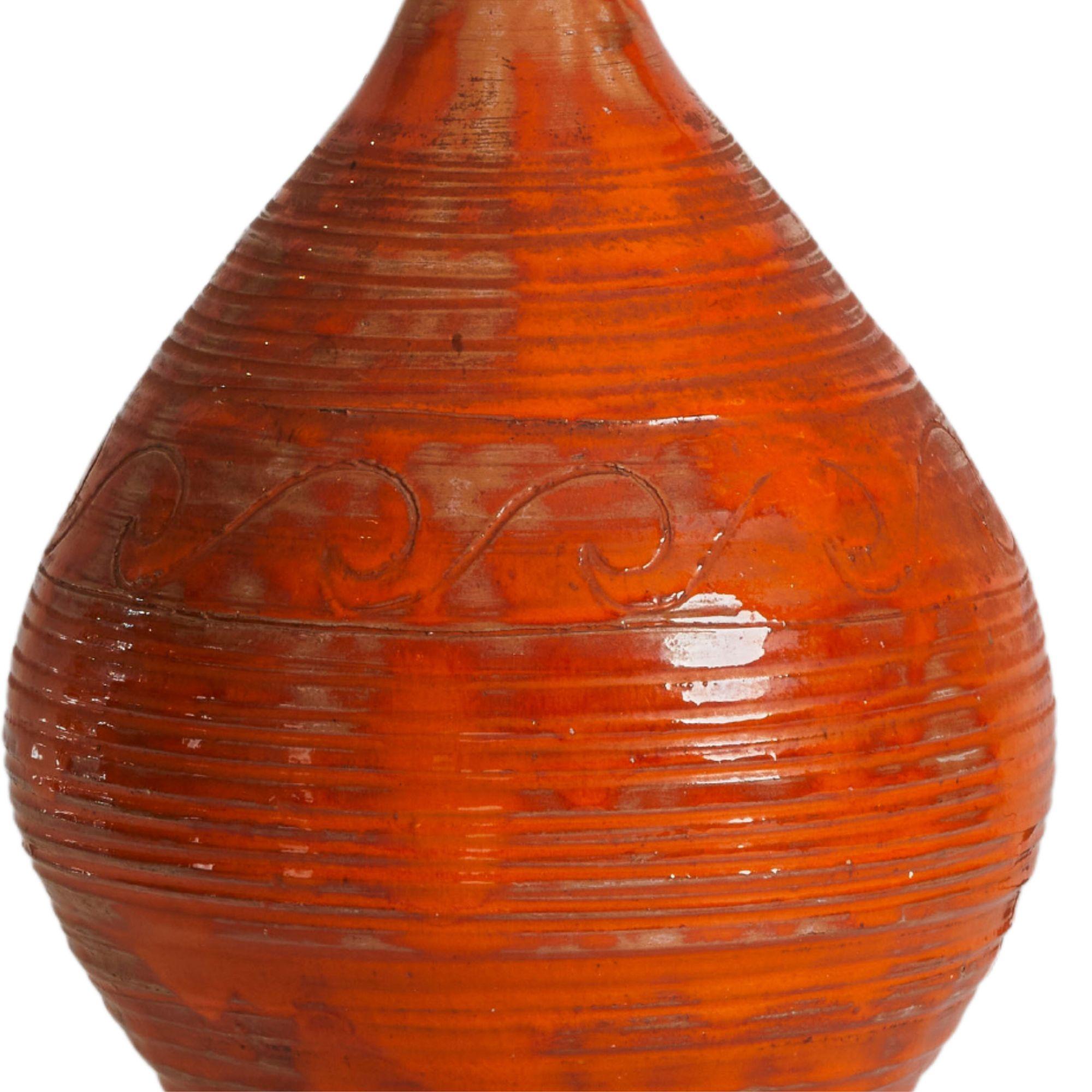 Mid Century Orange & Mud Colored Pottery Lamp, France 1970s In Good Condition For Sale In Aspen, CO
