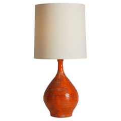 Mid Century Orange & Schlamm farbige Keramik Lampe, Frankreich 1970er