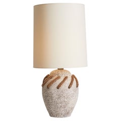 Mid Century Volcanic Pottery & Rope Detail Lamp, France 1970s