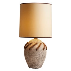 France 1970's Volcanic Pottery Lamp with Rope Detail